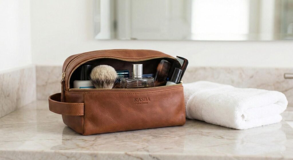 Rugged brown leather weekender duffle bag by Kasba Leather ready for travel.