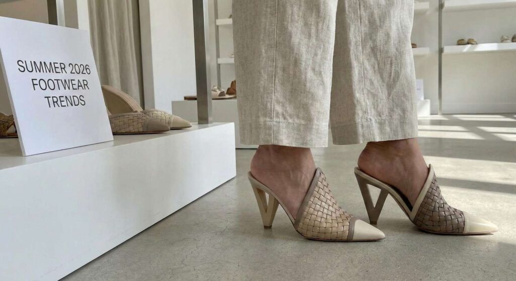 Clear transparent PVC sandals with block heels representing 2026 summer shoe trends